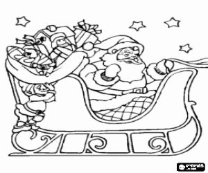 Santa Claus with sled and presents coloring page