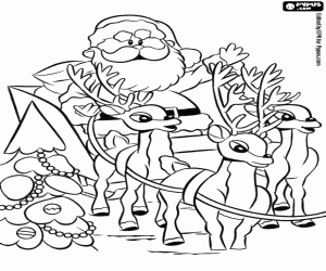 Santa Claus with sleigh and reindeers coloring page