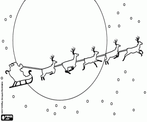 Santa Claus sleigh and reindeer coloring page