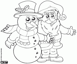Santa Claus and snowman coloring page