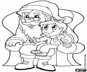 Santa Claus with a young girl coloring page