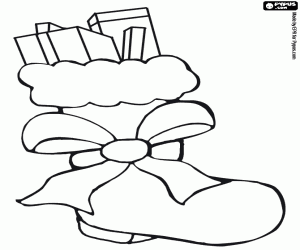 Santa's boot with ribbon and gifts coloring page