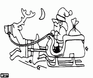 Santa's sleigh, gifts and a reindeer coloring page