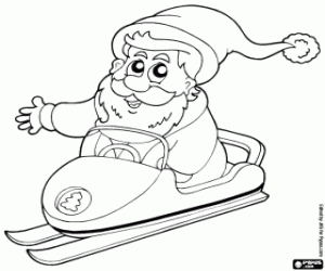 Santa on a snowmobile coloring page