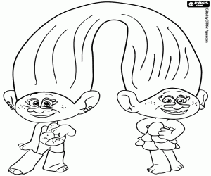Satin and Chenille, the twin trolls coloring page