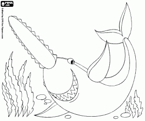 A sawfish, a tropical fish coloring page