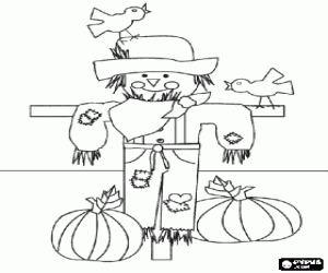 A scarecrow in autumn coloring page