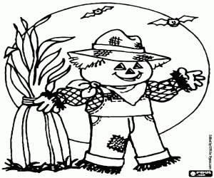 A scarecrow in full moon coloring page