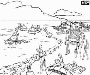 A scene of beach and sea coloring page