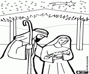 A scene of the birth of Jesus coloring page