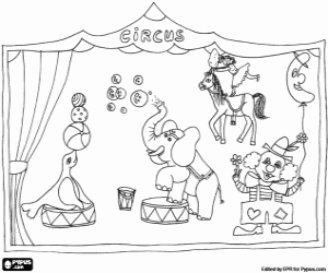 Scene of a classic circus coloring page