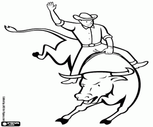 Scene of a cowboy at the rodeo coloring page