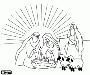 Scene of the Nativity of Jesus coloring page