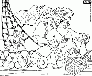 Scene with a pirate on deck coloring page