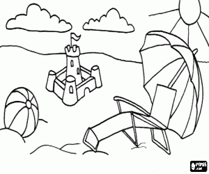 Scene of a summer day at the beach coloring page