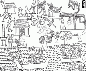 Scenes of pre-Columbian life coloring page