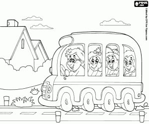 School bus goes to school coloring page