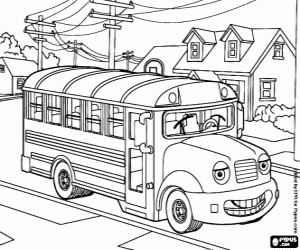 The school bus on the street coloring page