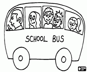 School bus with passengers coloring page