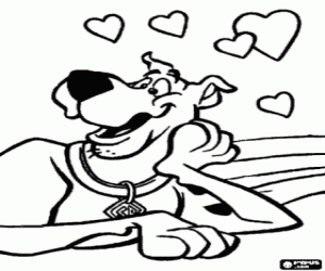 Scooby Doo is in love coloring page