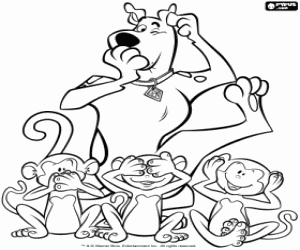 Scooby Doo and three wise monkeys coloring page