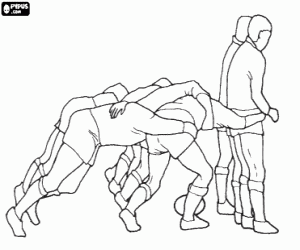 A scrum in a rugby match coloring page