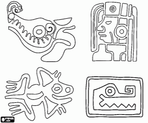 Sculpted Mayan drawings coloring page