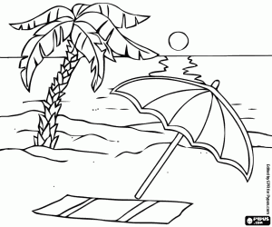 The sea and the beach in summer coloring page