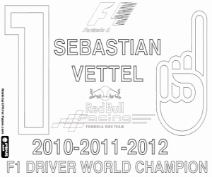 Sebastian Vettel, three-champion F1 coloring page