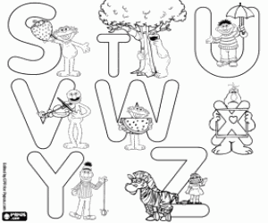 Sesame Street letters from S to Z coloring page