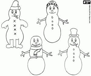 Set of four snowmen coloring page