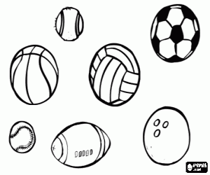 Set of various balls coloring page