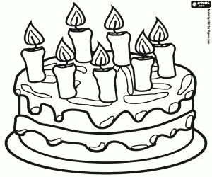 Seven candles on birthday cake coloring page