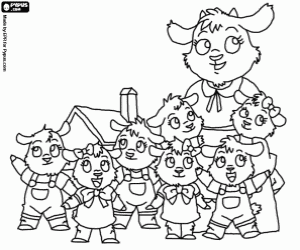 Seven little goats and their mother coloring page
