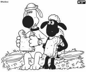 Shaun and Bitzer eat some sandwiches coloring page