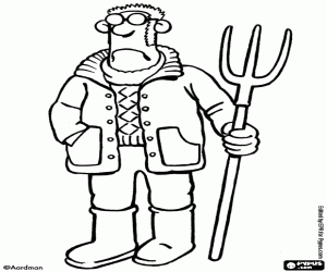 Shaun's farmer with the pitchfork coloring page