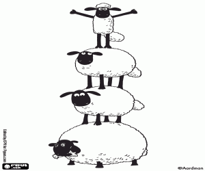 Shaun and the sheep forming a tower coloring page