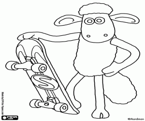 Shaun the sheep with a skateboard coloring page