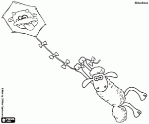 The sheep Shaun and the kite coloring page