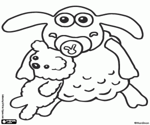 The sheep Timmy baby and teddy bear coloring page