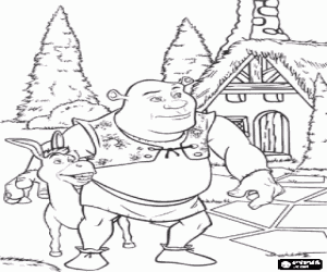 Shrek and Donkey on a walk coloring page