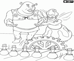 Shrek and the fairy godmother coloring page