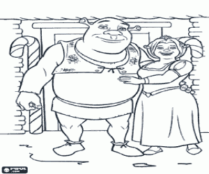 Shrek and Fiona in Christmas coloring page