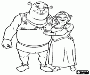 Shrek and Fiona are very happy coloring page