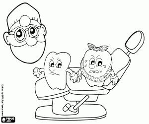 Sick teeth at the dentist coloring page
