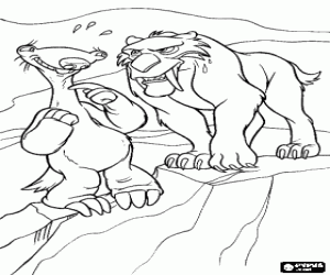 Sid in front of the tiger Diego coloring page