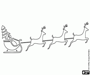 The silhouette of Santa Claus sleigh coloring page