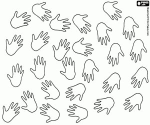 Silhouettes of stamped hands coloring page