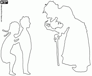 Silhouettes Witch, Hänsel and Gretel coloring page