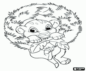 Simba and the Christmas wreath coloring page